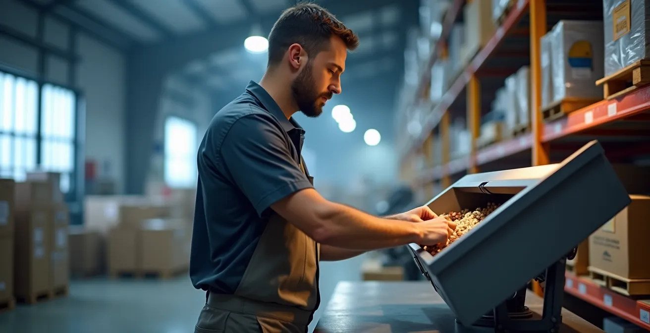 Ergonomischer FusionPort Arbeitsplatz mit geneigten Behälteröffnungen und Pick-to-Light System