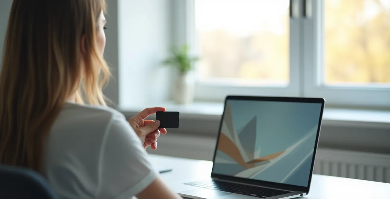 Person nutzt elektronischen Ausweis am Computer