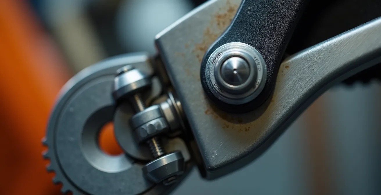 Nahaufnahme einer ergonomischen Langhebelratsche beim Spannen eines Zurrgurts