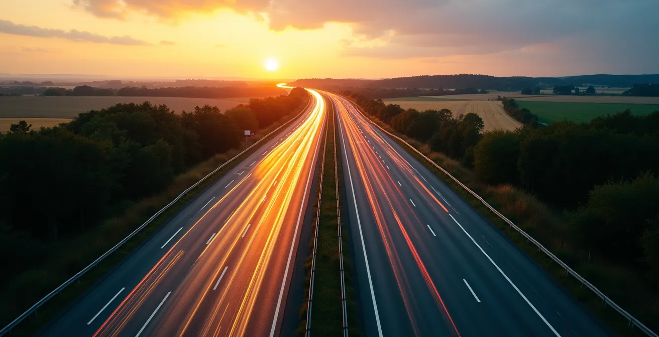 Telematik-Dashboard zeigt Routenvergleich zwischen Mautstrecke und Alternativroute