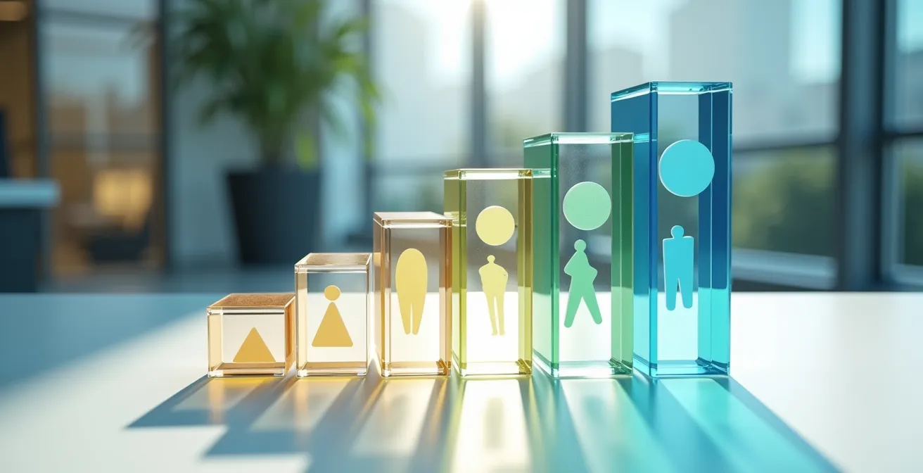 Abstrakte Darstellung von Mitarbeiterzählung mit Wachstumskurve und Schwellenwert-Markierung