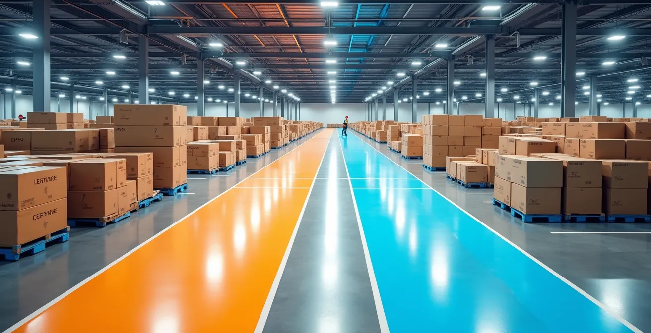 Abstraktes Konzept der Paketwege durch ein Logistikzentrum