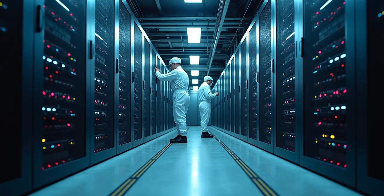 IT-Spezialisten sichern Serverraum für unterbrechungsfreien Firmenumzug