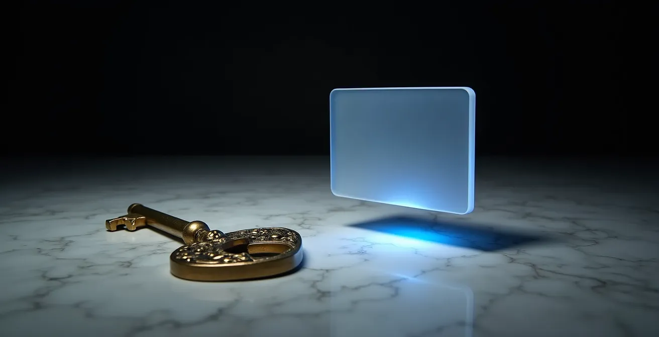 Symbolische Darstellung von Social Engineering Risiken bei der Zutrittskontrolle: eine zerbrochene, alte Schlüssel im Kontrast zu einer modernen, sicheren Chipkarte.