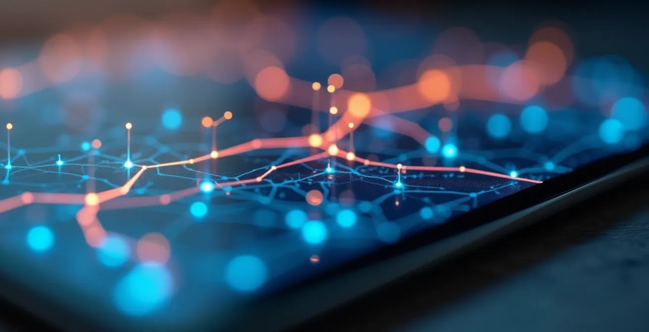 Makroaufnahme eines digitalen Routenplanungstools mit optimaler Terminalauswahl