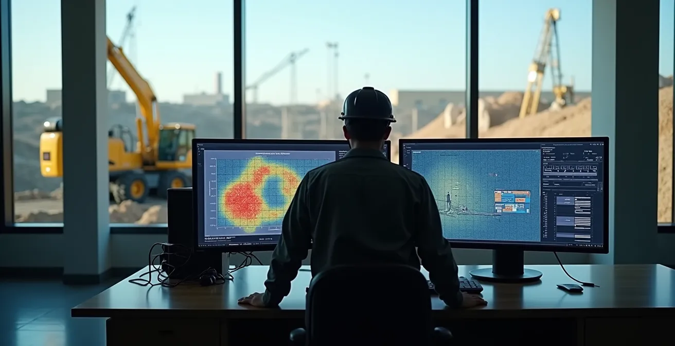 Moderne Telematik-Überwachung für Kraftstoffverbrauch auf der Baustelle