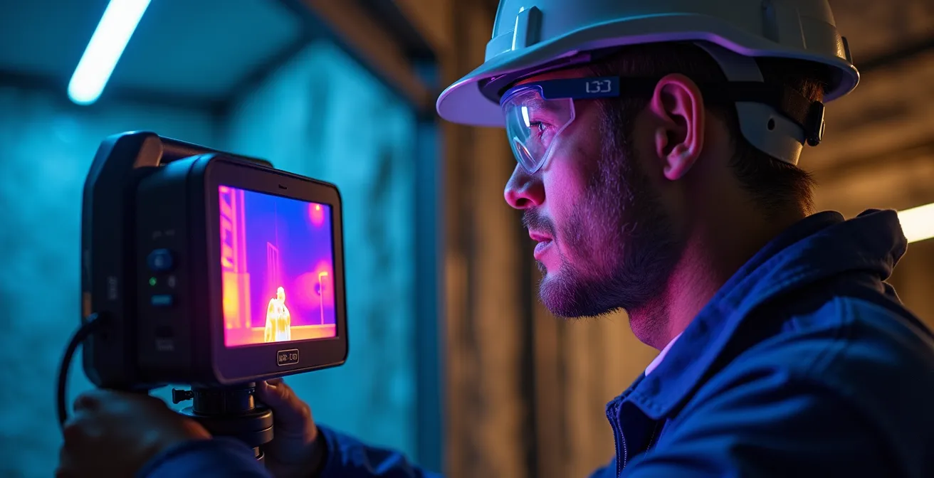 Thermografische Aufnahme zeigt Wärmebrücken in Lagerhalle