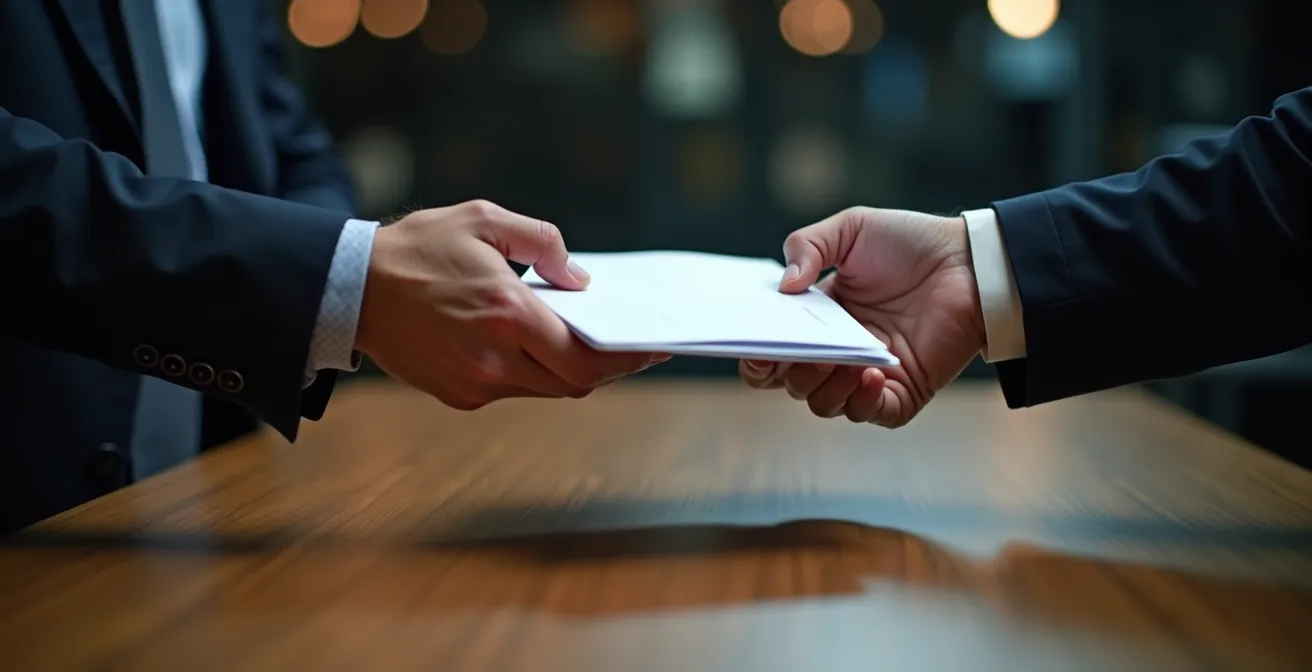 Geschäftsperson übergibt Dokument in professionellem Umfeld