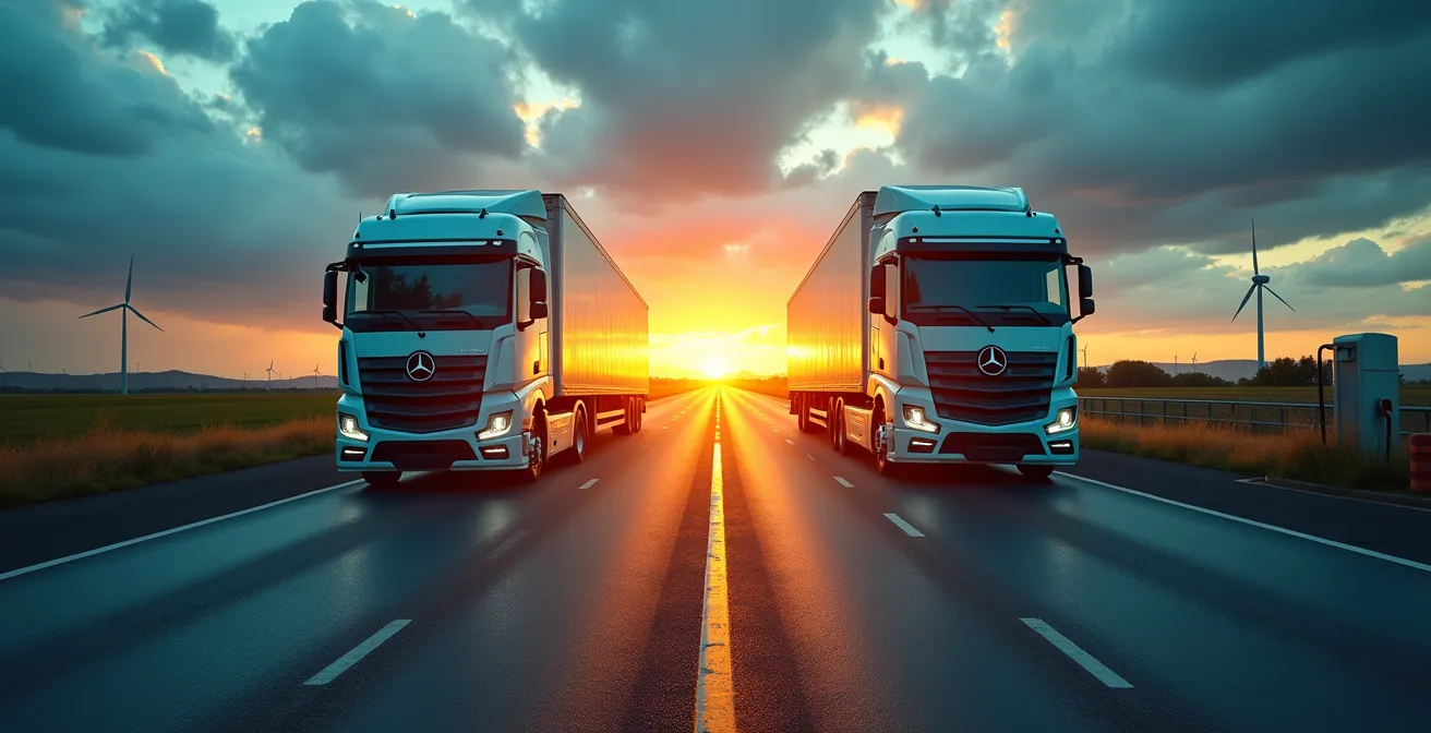 Vergleich zwischen Wasserstoff-LKW und Elektro-LKW an einer Ladestation