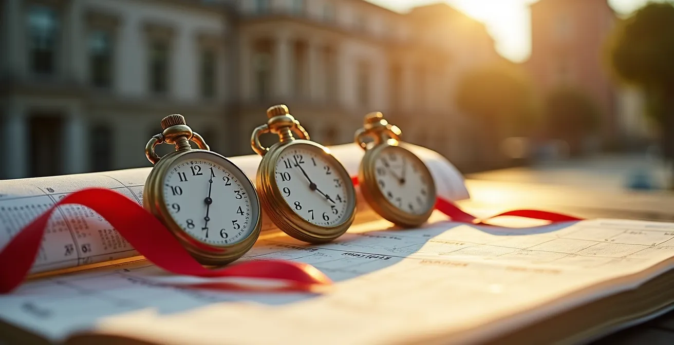 Minimalistischer Kalender mit markierten Meilensteinen für die Halteverbotsplanung